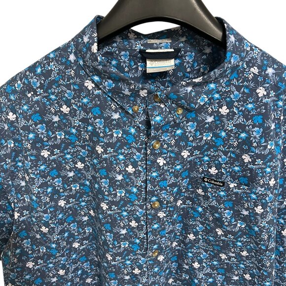 Columbia Sportswear Shirt Men’s 2XL Blue Geometric Floral Pattern Short Sleeve - Picture 5 of 7